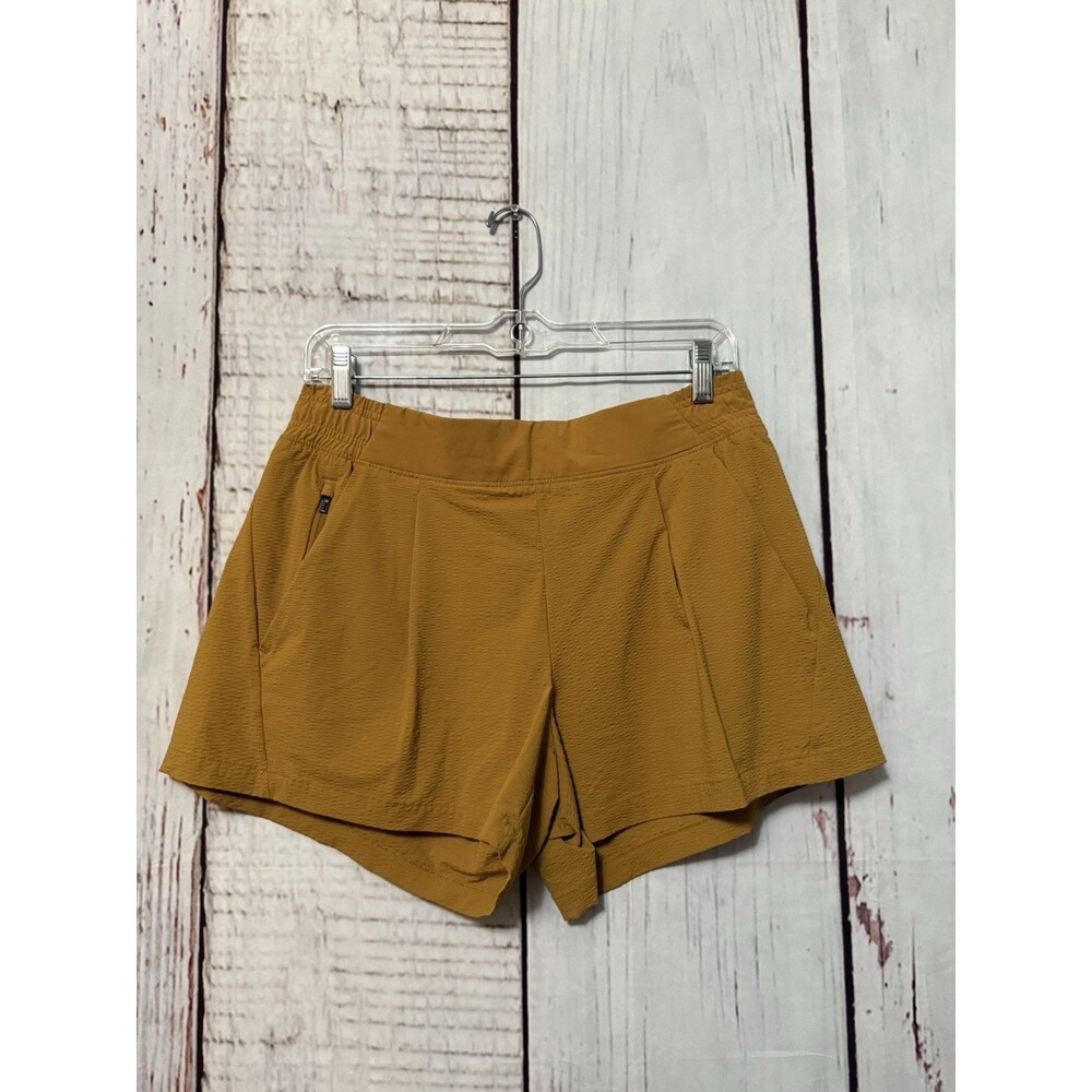 Athleta Textured Brooklyn Short Hi Rise Pull On Casual Pockets Tuscan Gold Sze 6